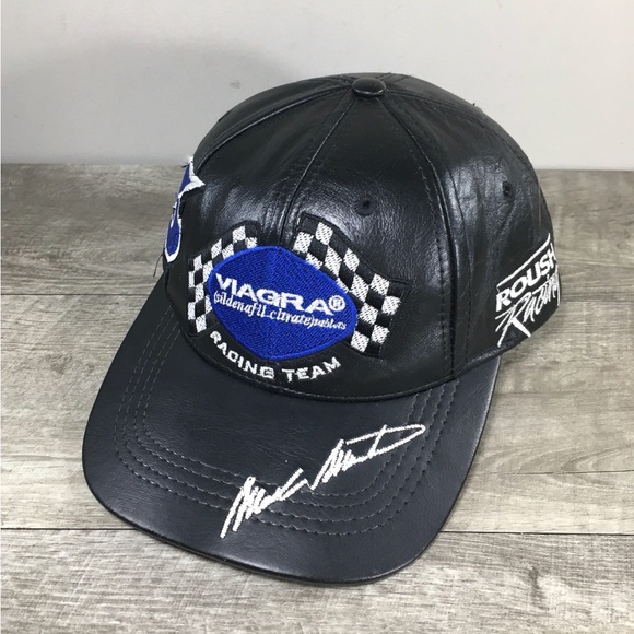 Vintage Roush Racing NASCAR #6 Stitched Black Leather Cap Hat One Size USA Made